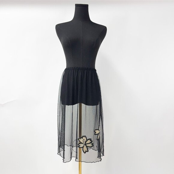 Vintage Dresses & Skirts - VINTAGE SHEER 90S MESH SKIRT WITH EMBROIDERY